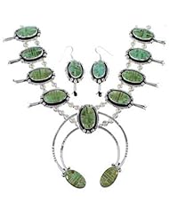 Navajo Turquoise & Squash Blossom Necklace & Earrings Set HS19796