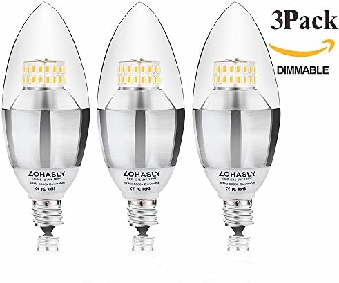 LOHASLY 5W Dimmable LED Candelabra Bulb, 40 Watt Equivalent, Natural light 5000K Light Bulbs, E12 Candelabra Base LED Light Bulbs for Home, 450 Lumens ,360° Beam Angle, LED Candle Bulbs Pack of 3
