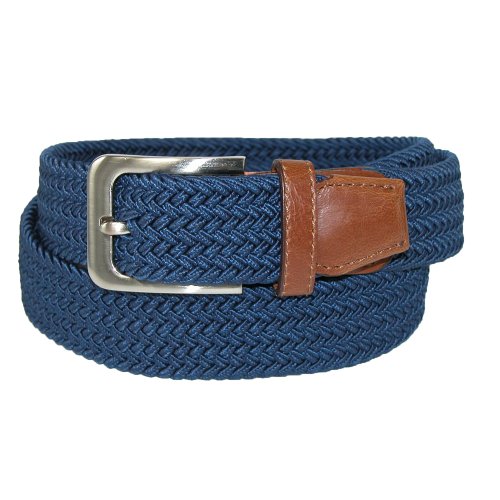 CTM® Mens Big & Tall Elastic Braided Belt with Silver Buckle and Tan Tabs