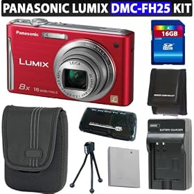 Panasonic Lumix DMC-FH25 Digital Camera (Red) + 16GB Premium Accessory Kit