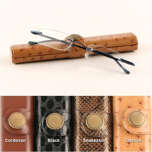 Rimless Spring Hinge Reading Glasses with Faux Leather Snap Closure Case