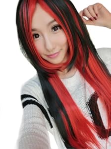 Cool2day Long Straight Black Red Mixed Hair Full Wig+Free Wig Cap(Model:JF011263)