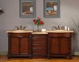 84 Bathroom Furniture LED Lighted Travertine Top Double Sink Vanity Cabinet 193TL