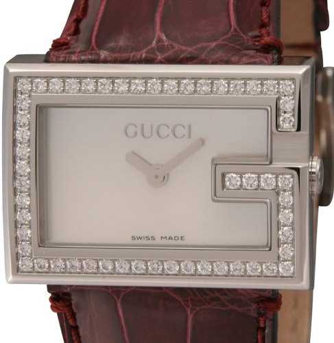 GUCCI (グッチ) 腕時計 100L YA100509 54Pダイヤ 茶クロコ革 ホワイトシェル レディース [並行輸入品]