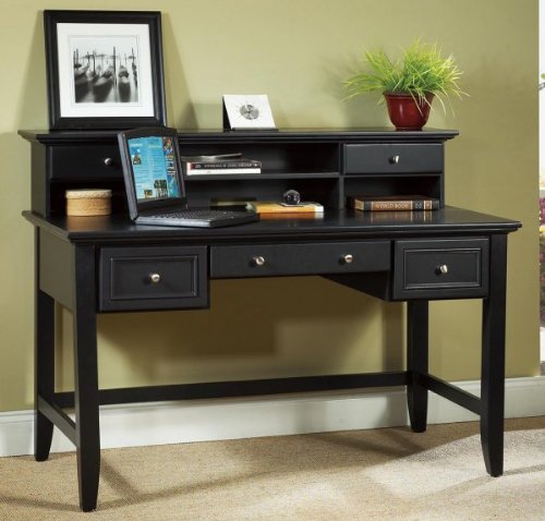 Home Styles Furniture Bedford Solid Wood Executive Home Office Writing Desk with Hutch Set in Ebony