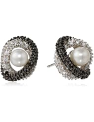 Sterling Silver Freshwater Cultured Pearl and Simulated Diamond Post Earrings