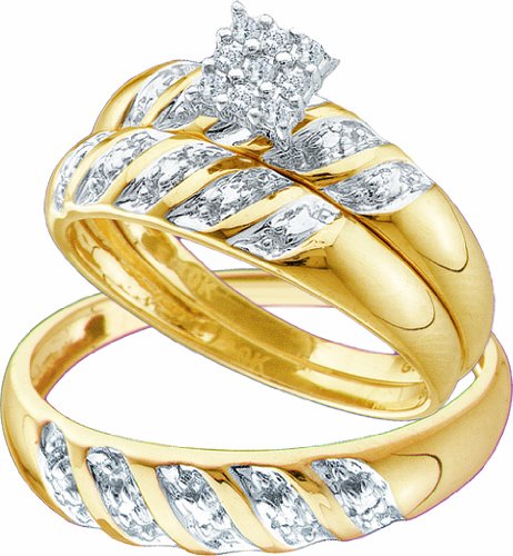 Men's Ladies 10k Yellow and White Gold .1 Ct Round Cut Diamond His Her Engagement Wedding Bridal Ring Set (ladies size 7, men size 10; message us for more sizes) Men's Ladies 10k Yellow and White Gold .1 Ct Round Cut Diamond His Her Engagement Wedding Bridal Ring Set (ladies size 7, men size 10; message us for more sizes)