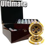 750 Ct Ultimate 14 Gram Poker Chip Set in Mahogany Wooden Case w/ High Gloss Finish - Free Dealer Button and Cards