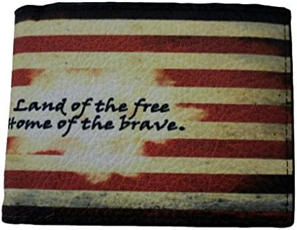 Men's Bi-fold Genuine Black Leather Wallet with American Flag Outside