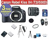 Canon EOS Rebel Kiss X4 (T2i/550D) EF-S 18 MP Digital Camera with Canon EF 28-135mm f/3.5-5.6 IS Standard Zoom Lens + High Capacity Li-Ion Battery + 4 GB Memory Card + 6 Piece Accessory Kit + Camera Holster Case + Multi-Coated Glass UV Filter + Multi-Coated Glass Polarizer Filter + 3 Year CELLTIME Warranty Repair Contract (Japan Made)