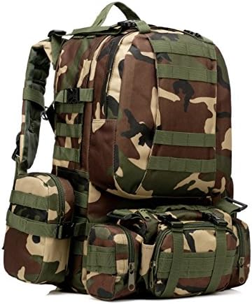 Sport Outdoor Military Tactical Rucksack Large Hiking Camping Mountain Climbing Backpack Combined Bag (Woodland Camouflage)