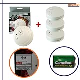 Produkt-Bild: Vier Rauchmelder RM121C - "Stiftung Warentest GUT" - Optischer Rauch Melder, Feuermelder + Brandmelder inklusive 4 Ersatz Batterien!