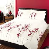 Oriental Flower Cream Red Black Double Duvet Set