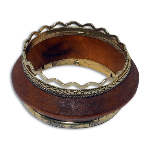 5 PIECE BANGLE SET: Ladies Chunky Brass & Mango 