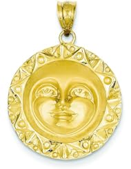14K Yellow Gold Smiling Sun Charm Sunshine Pendant