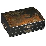 Handmade 14" Black Leather Painted Golden Peacock Jewelry Box