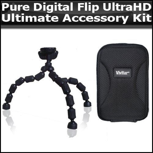 Ultimate Accessory Kit For Pure Digital Flip UltraHD Camcorder 3rd Generation U260BL, U260W, U260MG Includes Slim Protective Hard Case + Gripster Flexible Tripod