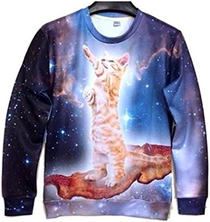Unisex Sweater Bacon Cat Galaxy Universe Nebula Pullover Sweatshirt T Shirts (M)