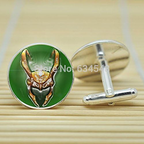 Pretty Lee Loki Helmet In Silver Cufflinks Glass Cabochon Cufflinks C3313