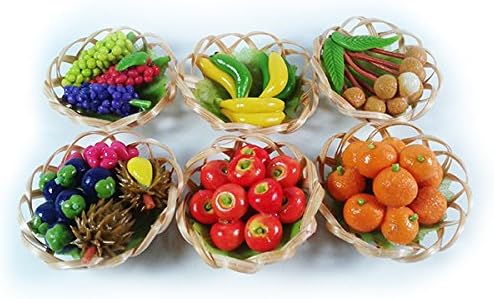 Mini Dollhouse Set of 6 Orange Apple Grapes Durian Banana Miniature Fruit