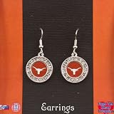 Silver tone earrings with crystal rhinestones and the University of Texas Longhorn logo.