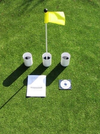 ShopTJB Golf Practice Putting Green - Natural or Synthetic - Accessory Kit - (3) Aluminum 6" Deep Regulation Cups + (1) Yellow Jr Flag + (1) 30" Fiberglass Pin Marker with Ball Lifter Disk