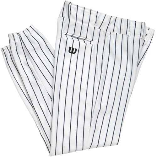 Wilson Adult Poly Warp Knit Woven Pinstripe Baseball Pant, White with