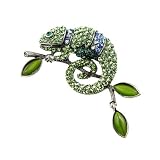 Genuine Peridot Crystal Rhinestone Chameleon Lizard Costume Jewelry Pin Brooch
