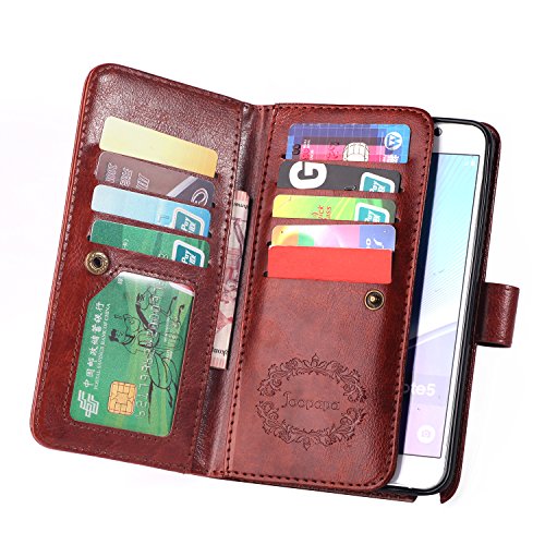 Note 5 Case, Galaxy Note 5 Case, Joopapa Galaxy Note 5 Wallet Case,Pu Leather Case Magnet Wallet Credit Card Holder Flip Cover Case Built-in 9 Card Slots & Stand Case for Samsung Galaxy Note 5 (Brown)