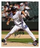Huston Street Autographed Photograph - Colorado Rockies, 8x10, White Jersey - Autographed MLB Photos