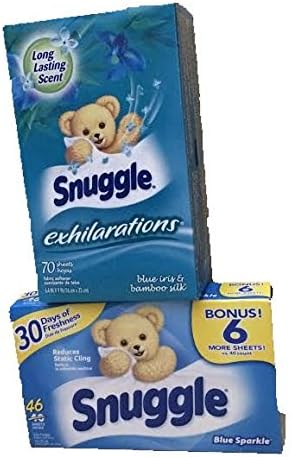 Snuggle Exhilarations Fabric Softener, Blue Iris &amp; Bamboo Silk and Blue Sparkle-Total 2 Boxes-116 individual sheets