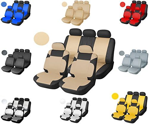 Leather Like Vinyl Semi-Custom Car Seat Covers Full Bench Universal 1553 Black/Tan