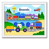 Olive Kids Trains Planes and Trucks Large Framed Art- Gloss White Frame