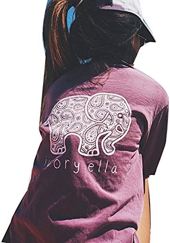 Women Long Sleeve Crew Neck Cotton Shirt Elephant Print Pocket Top