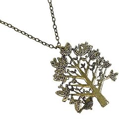 Burnished Goldtone Tree Pendant Necklace Fashion Jewelry
