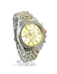 Geneva Unisex CZ Two-Tone Accented Link Watch-Gold
