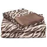 Royal Opulance Satin Queen Sheet Set, Zebra, Brown/Ivory