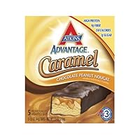 Atkins Advantage Caramel Bars, Chocolate Peanut Nougat, 5 - 1.6 Ounce Bars (Pack of 3)