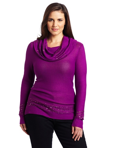 Ak Anne Klein Women's Plus Size Longsleeve Cowl Neck Pullover Sweater, Raisin, 3x Ak Anne Klein Women's Plus Size Longsleeve Cowl Neck Pullover Sweater, Raisin, 3x