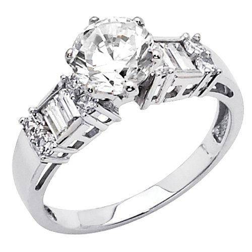 14K White Gold Round-cut CZ Cubic Zirconia Ladies 