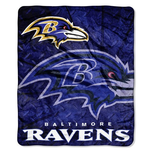Baltimore Ravens NFL Royal Plush Raschel Blanket (Roll Out Series) (50 x 60