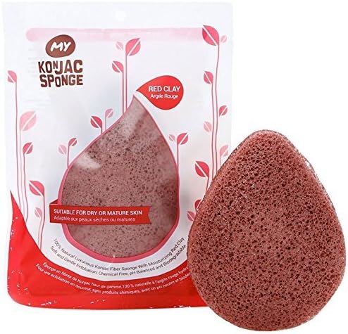 MY Konjac Sponge All Natural French Red Clay Facial Sponge for Dry or Mature Skin by MY KONJAC SPONGE
