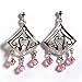 Sterling Silver Earrings with Pink CZ - Size: 32mm