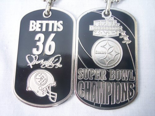 RARE BETTIS #36 PITTSBURGH STEELERS SUPER BOWL XL (40) CHAMPION BLATINUM DOGTAG NECKLACE AUTOGRAPHED