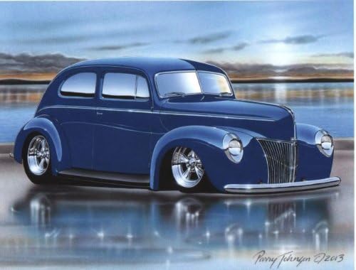 1940 Ford Standard 2 Door Sedan Streetrod Car Art Print Blue 11x14 Poster