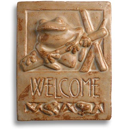 Frog Craftsman-Style Ceramic Clay Welcome Plaque, 9