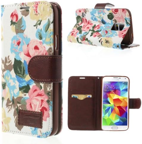 Flowers Cloth Wallet Leather Case Stand Samsung Galaxy S5 G900 - White Cover Clutch Purse
