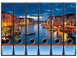 Produkt-Bild: 6 Ordnerr&uuml;cken Motiv-Aufkleber VENEDIG - Format 65 x 300 mm - passend f&uuml;r 6 breite Standard Din-A4-Ordner mit 7,5 oder 8,0 cm R&uuml;ckenbreite