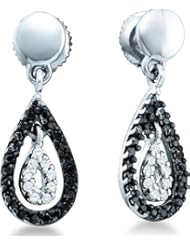 14k Yellow OR White Gold Black and White Diamond Pear Shape Dangle Earrings (1/3 cttw)