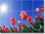 Flower Picture Bathroom Tile Mural F148 | 12.75x17 using (12) 4.25x4.25 tiles